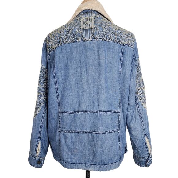 Free People Boho Embroidered Sherpa Coat Jacket - Picture 3 of 9
